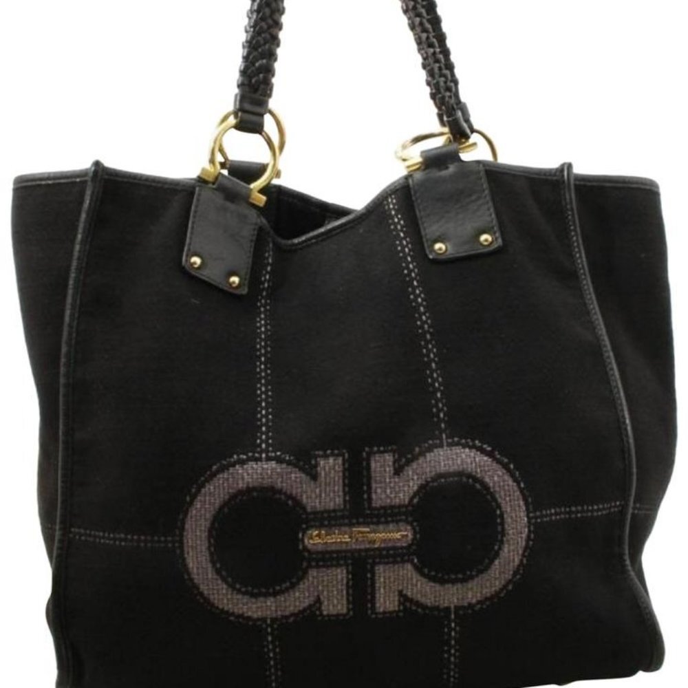Salvatore Ferragamo Black Gancini Logo Shopper Tot